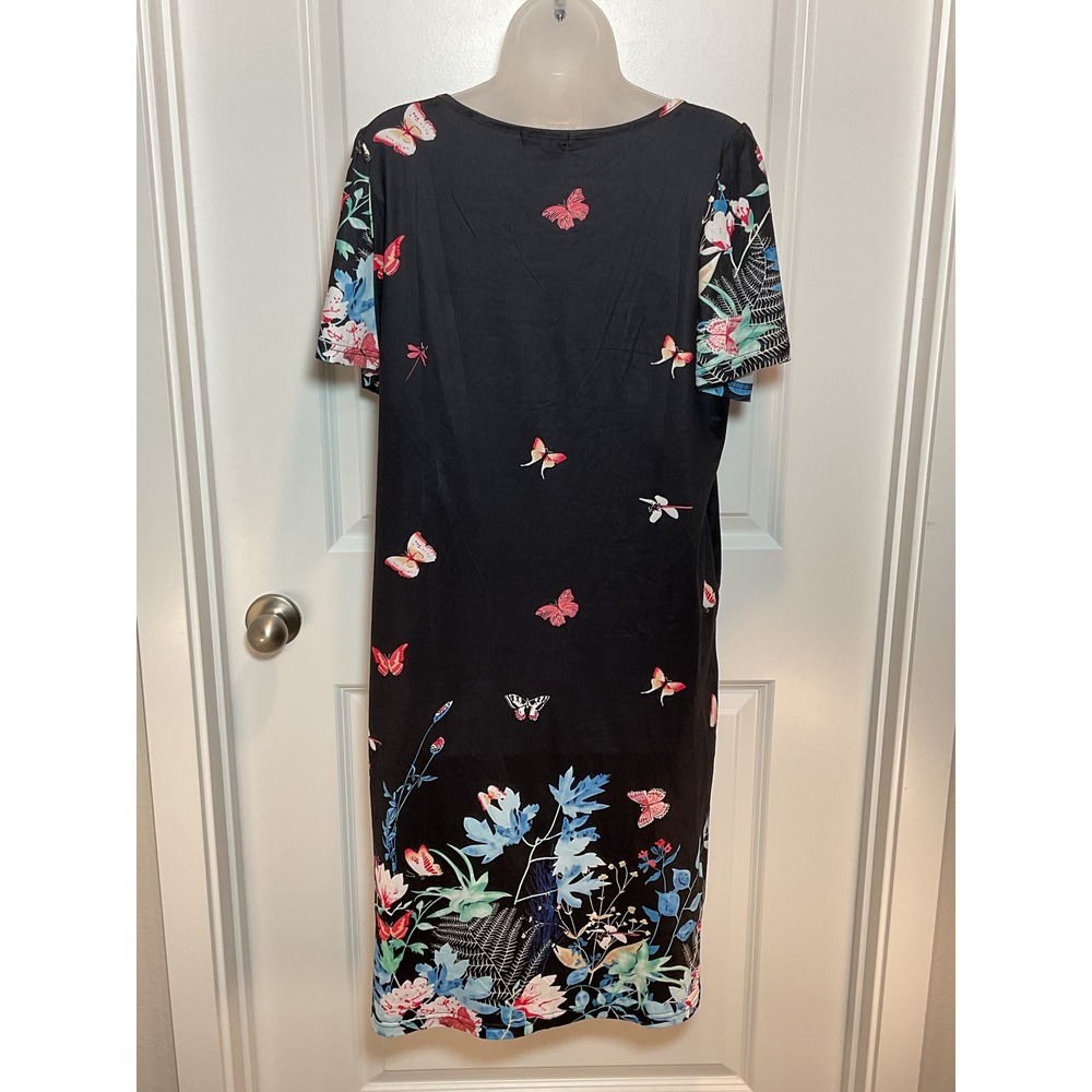 EKOUAER Black Butterfly Floral Print Short Sleeve Midi Dress Medium Nature M‎ - Picture 7 of 10